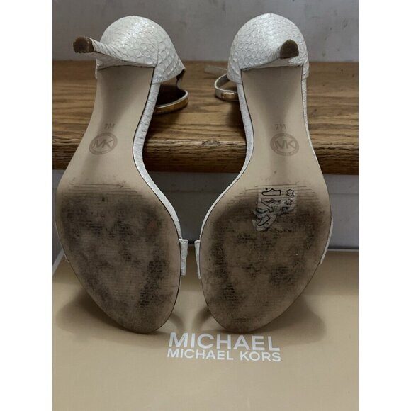 Michael Kors The Jet Set 6 Kristen Mid-Heel Snake-Embossed Sandal US 7 White - Picture 5 of 7